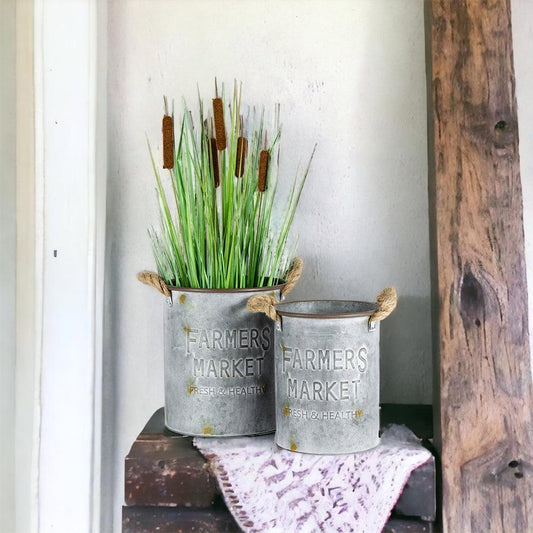 Farmers Market Vintage Bucket Planter Vase Set - The Renmy Store Homewares & Gifts