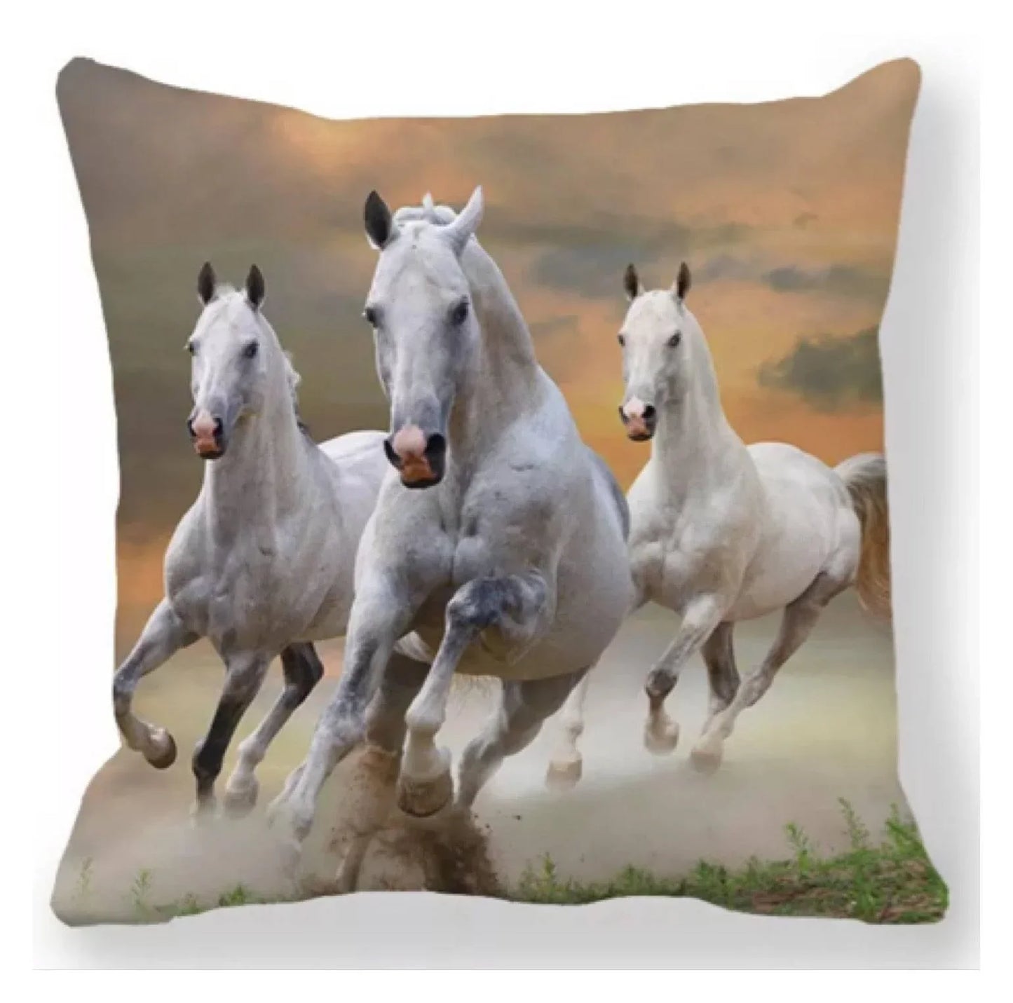 Cushion Cover Horse White Wild Three - The Renmy Store Homewares & Gifts