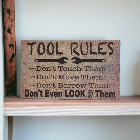 Tool Rules Man Shed Metal Style Sign - The Renmy Store Homewares & Gifts 