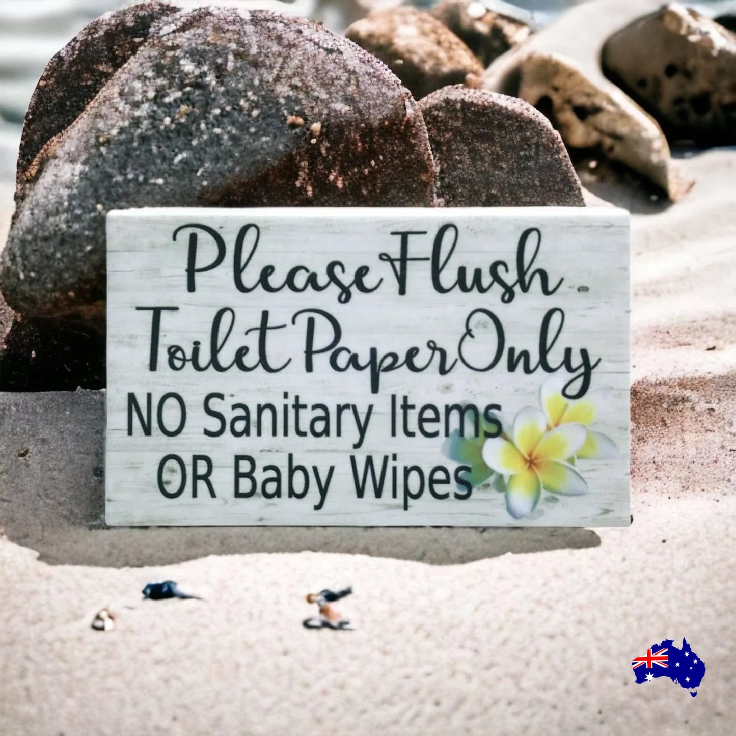 Flush Toilet Paper Only No Sanitary Frangipani Sign - The Renmy Store Homewares & Gifts