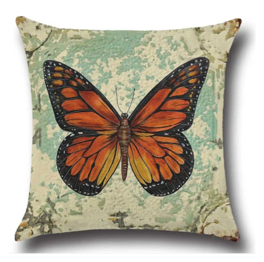 Cushion Pillow Cover Butterfly Garden Orange - The Renmy Store Homewares & Gifts