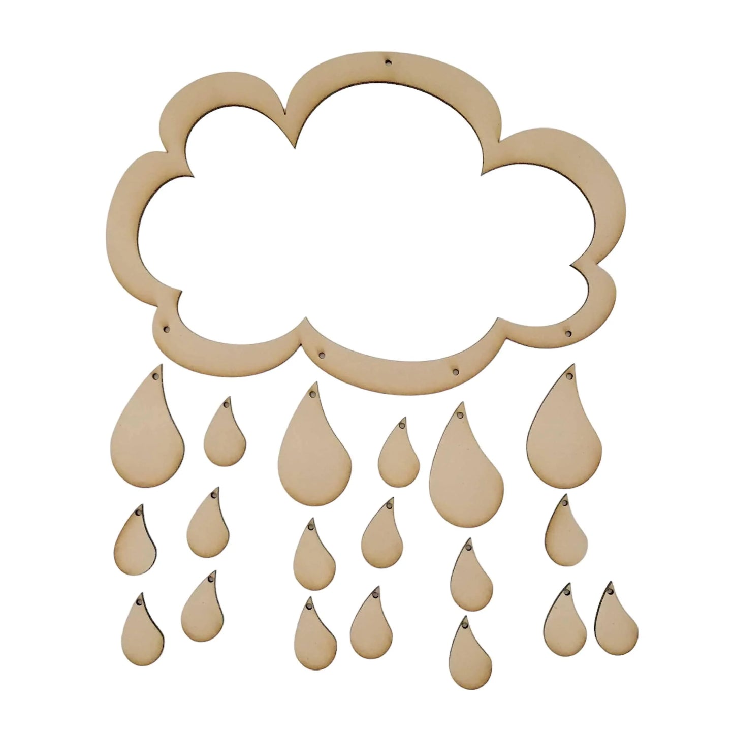 Cloud & Rain Drops kit Mobile DIY Raw Wooden MDF DIY Craft - The Renmy Store Homewares & Gifts
