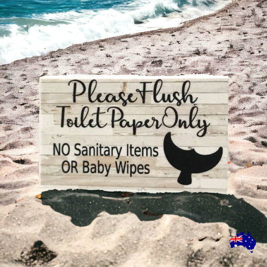 Flush Toilet Paper Only No Sanitary Baby Wipes Whale Sign - The Renmy Store Homewares & Gifts