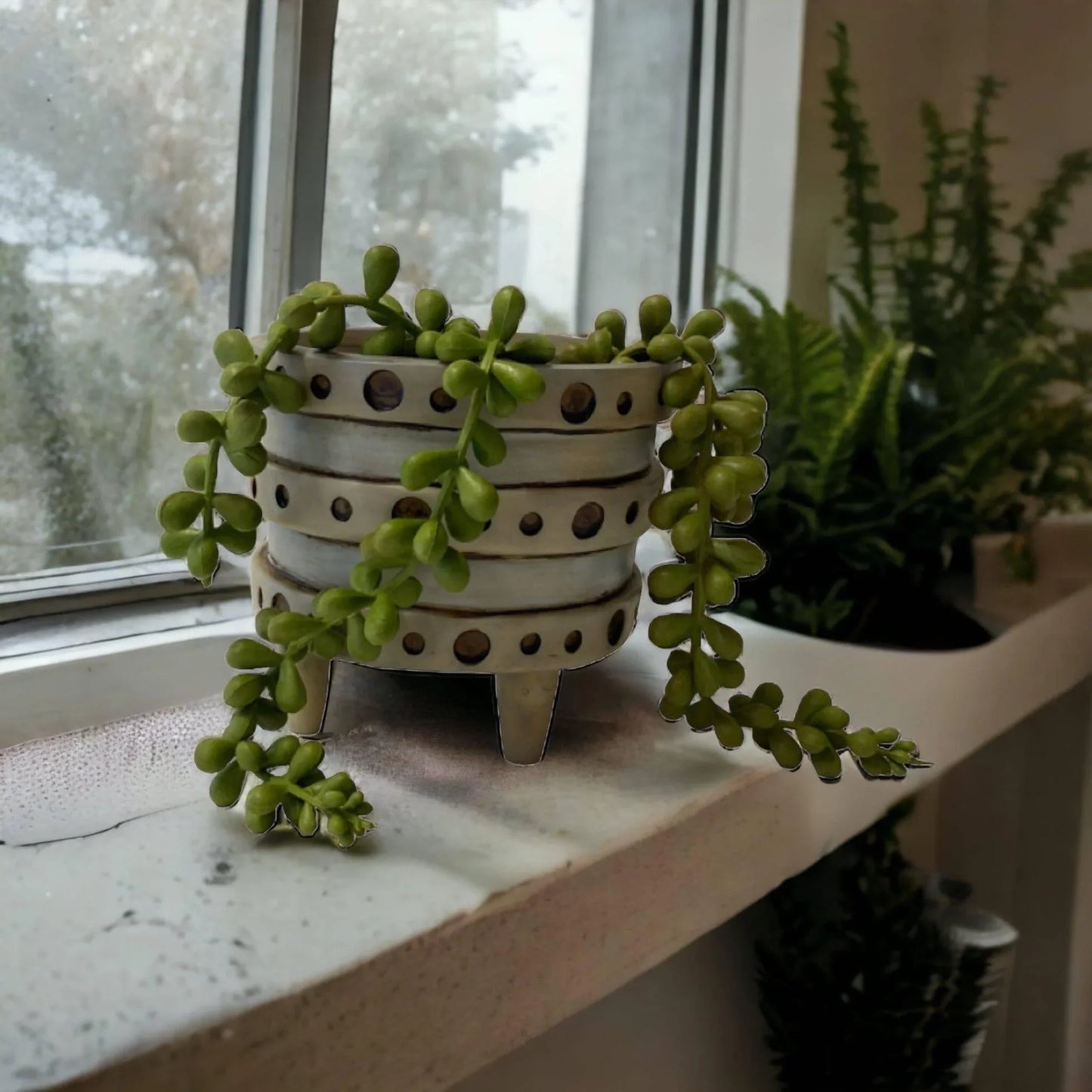 Pot Planter Funky Vera Dot Grey Blue - The Renmy Store Homewares & Gifts