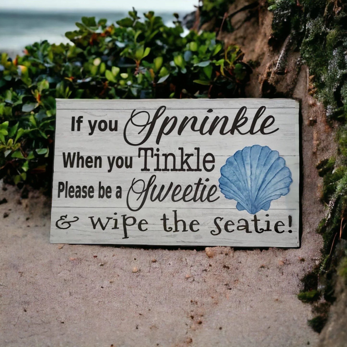 Toilet Sprinkle Tinkle Sweet Shell Beach Sign - The Renmy Store Homewares & Gifts