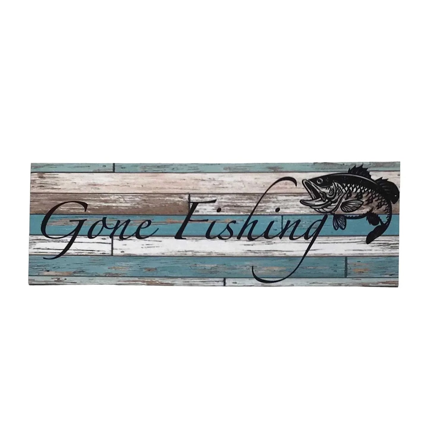 Gone Fishing with Bass Fish Blue Sign - The Renmy Store Homewares & Gifts