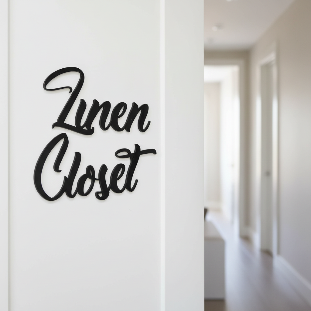 Linen Closet Sign White Door Hallway