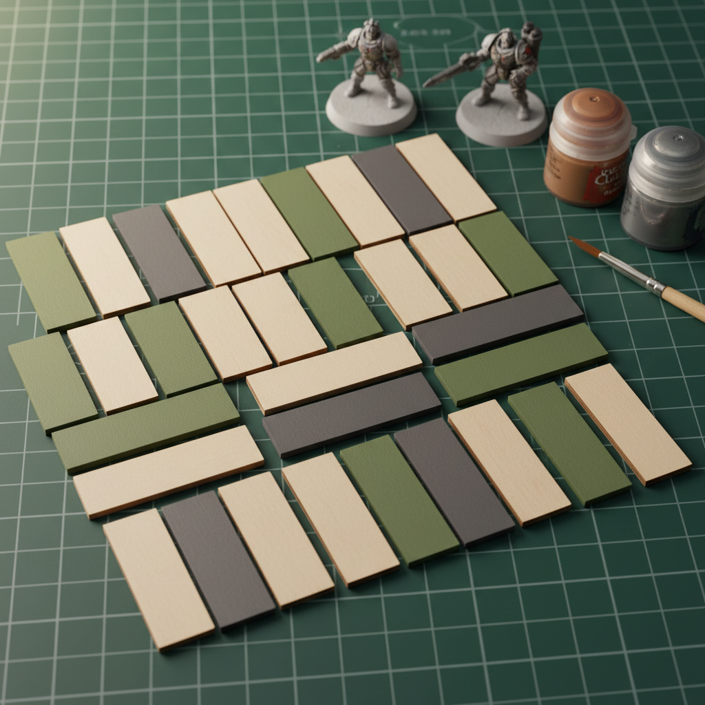 MDF rectangle war-game bases on a hobby table