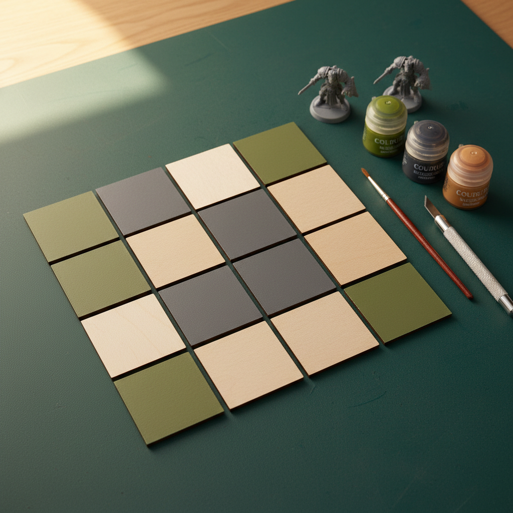 MDF square war-game bases on a hobby craft table