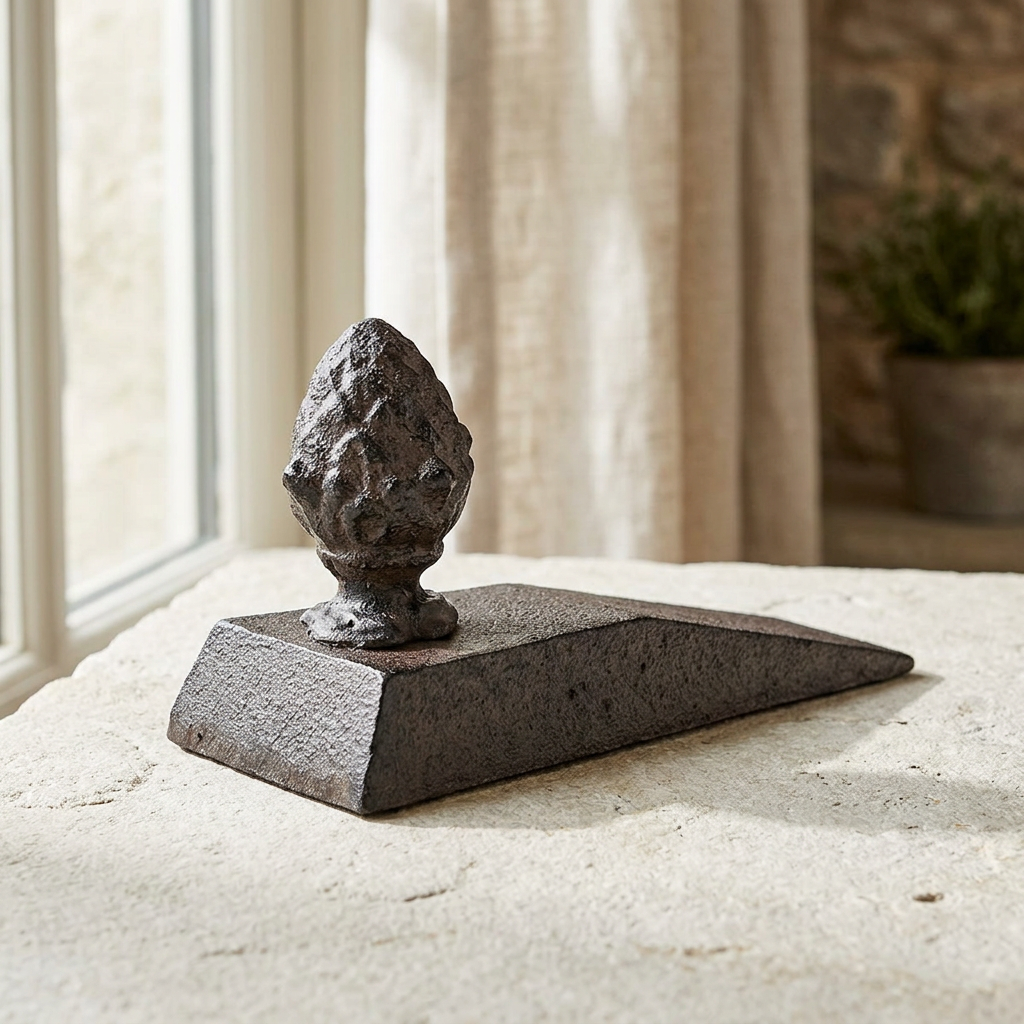 Pine cone doorstop styled product photograph