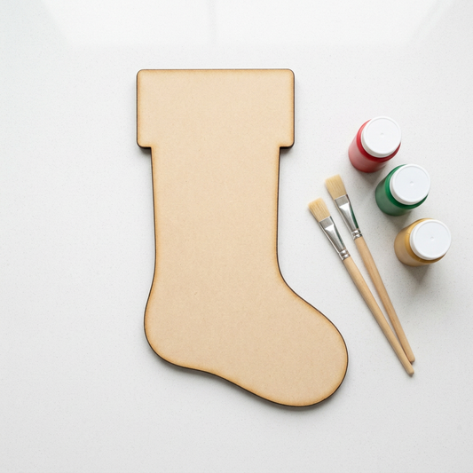 Raw MDF stocking on a craft table