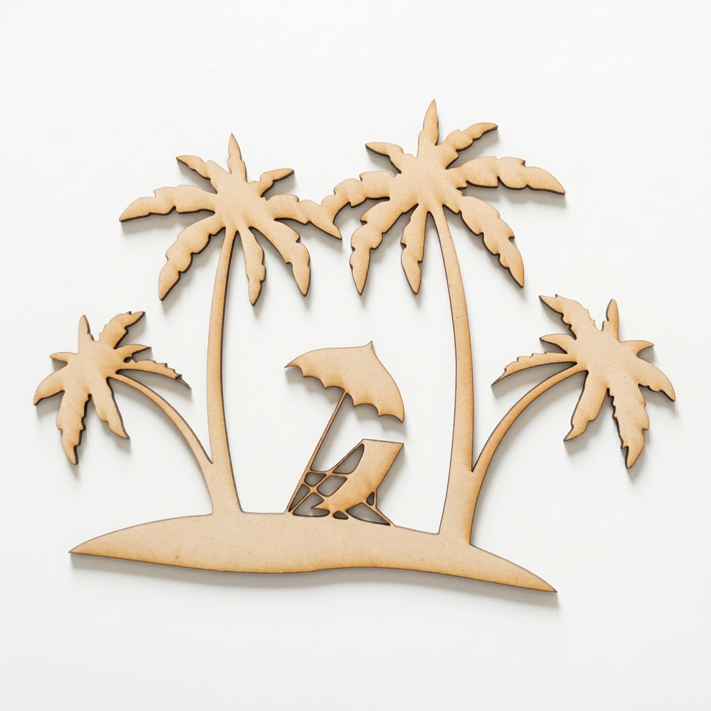 Raw MDF tropical island cutout on white