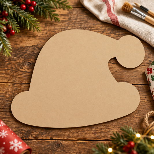 Santa hat MDF blank on a rustic cottage craft table
