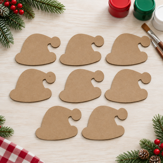 Set of eight Santa hat MDF blanks in a modern craft scene