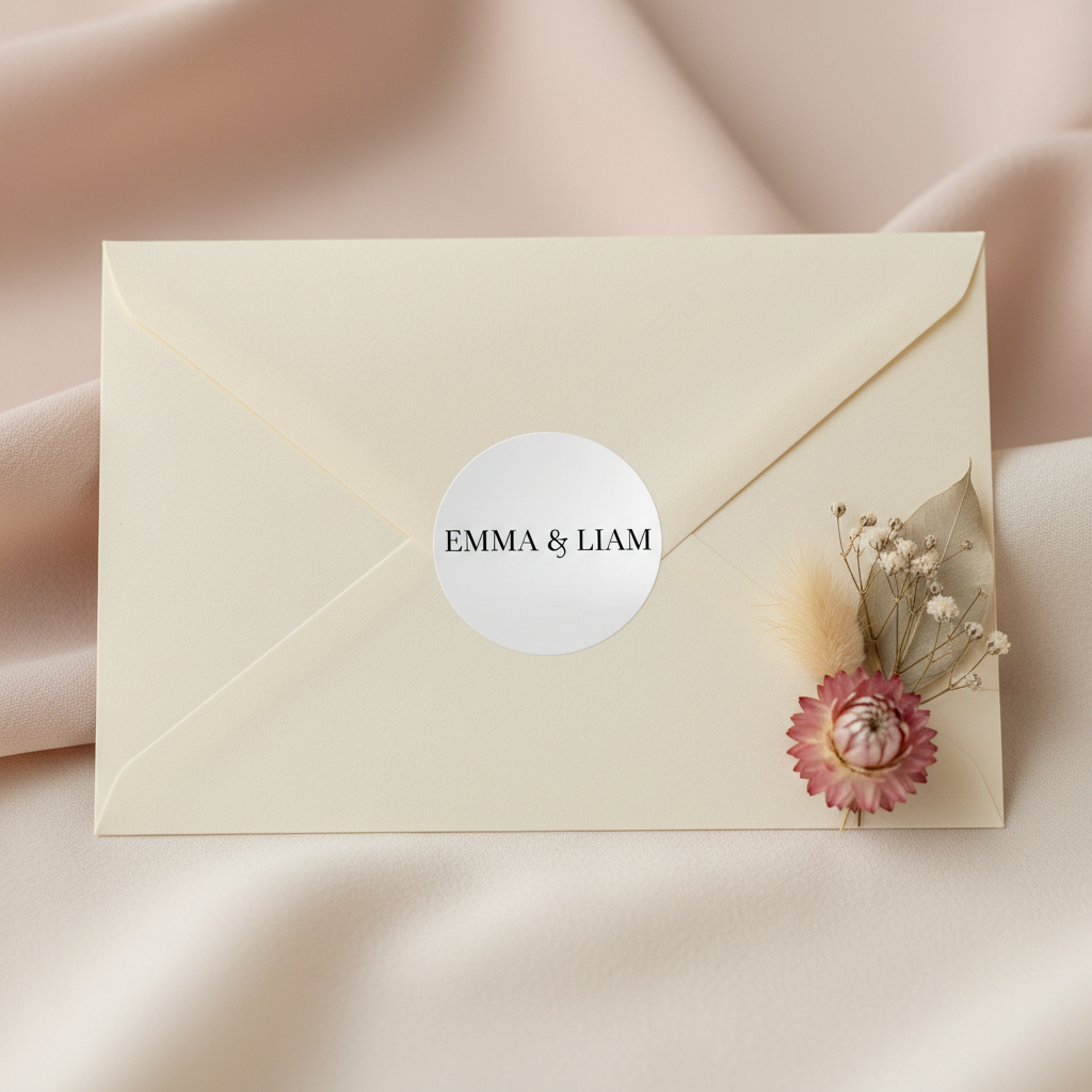 Single sticker on wedding envelope