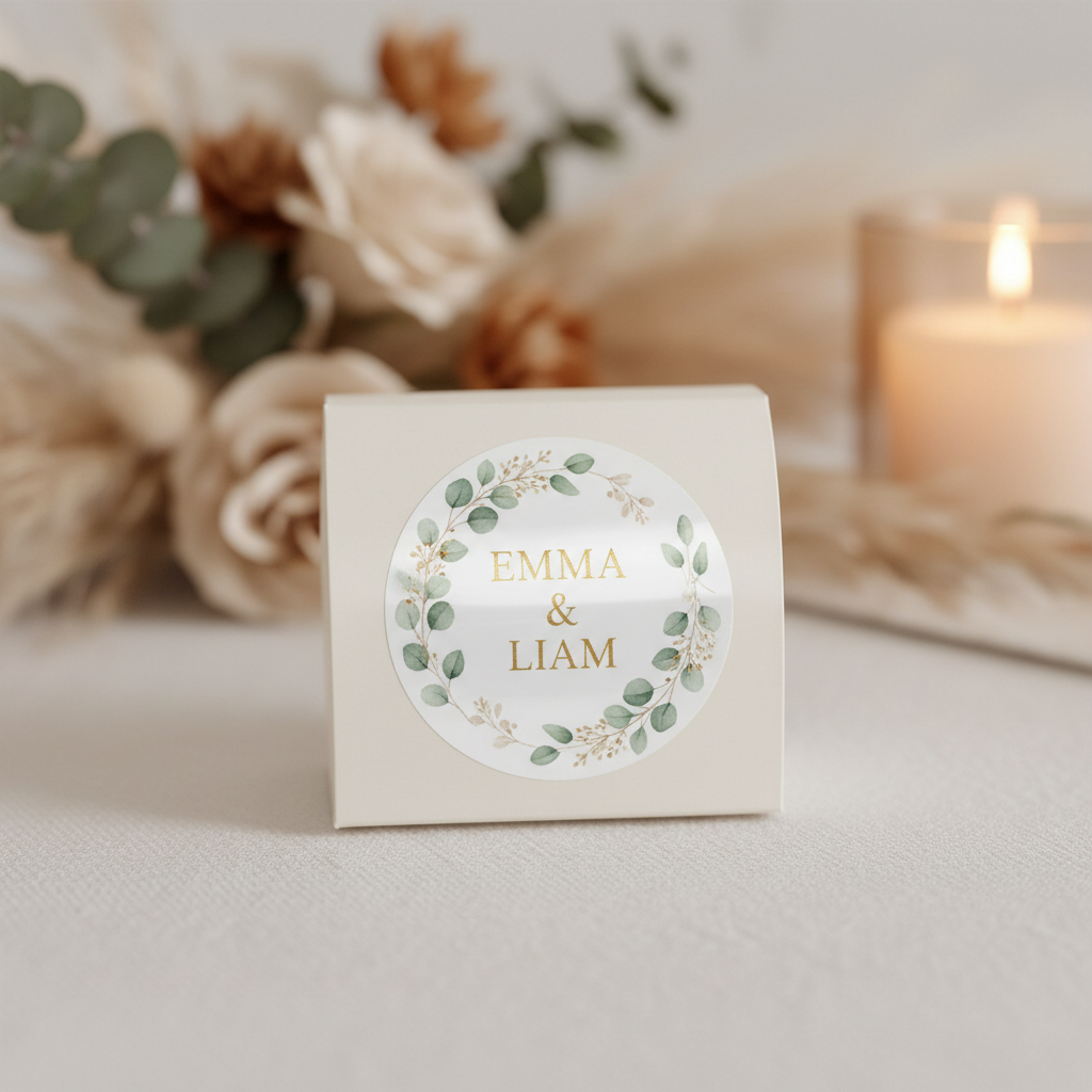 Single sticker on wedding favour box