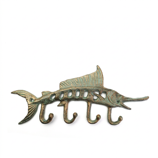 Swordfish cast iron hooks on white