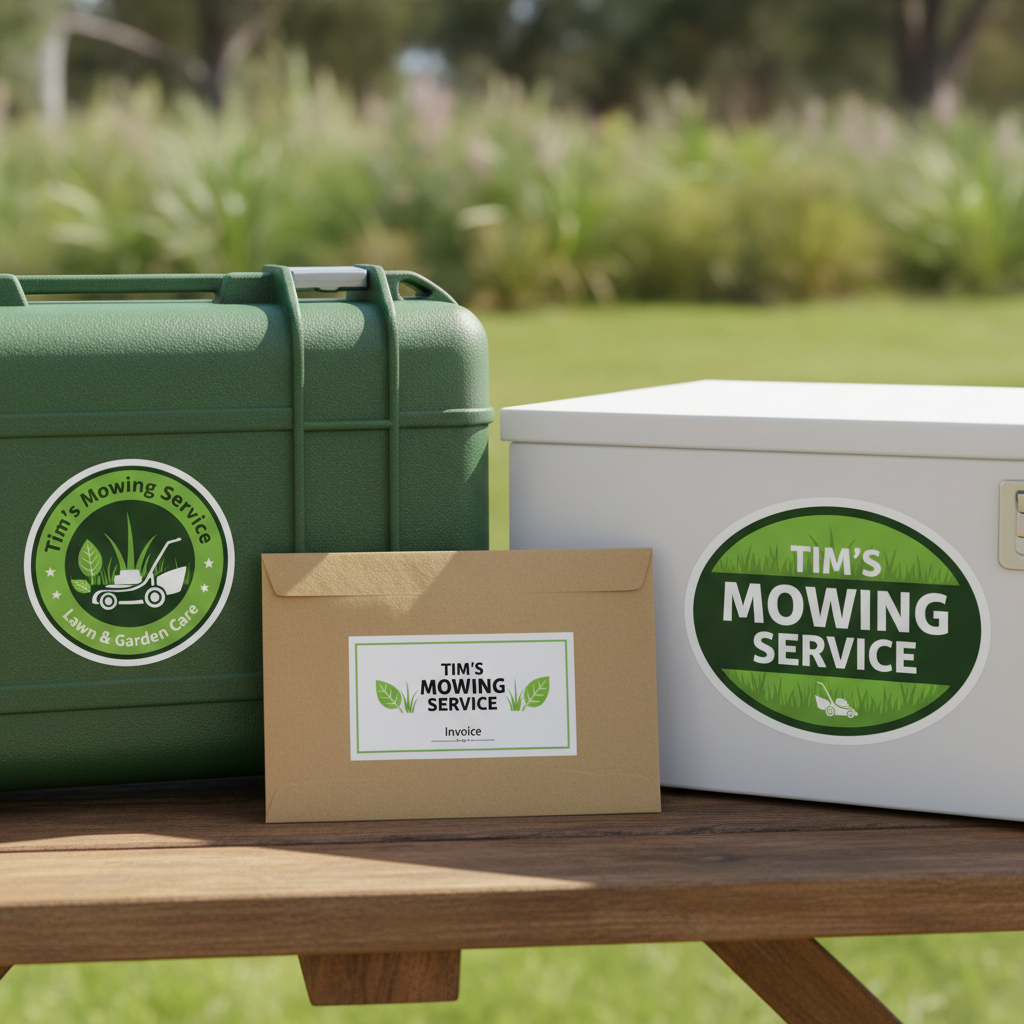 Tim’s Mowing Service logo stickers