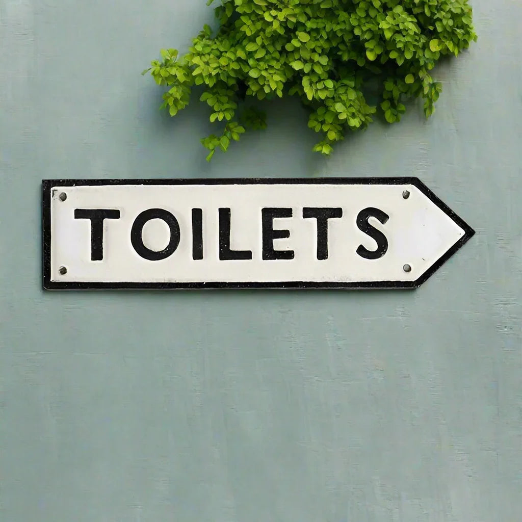 Cast Iron Toilet Sign Right Arrow 40cm | Rustic Bathroom Decor