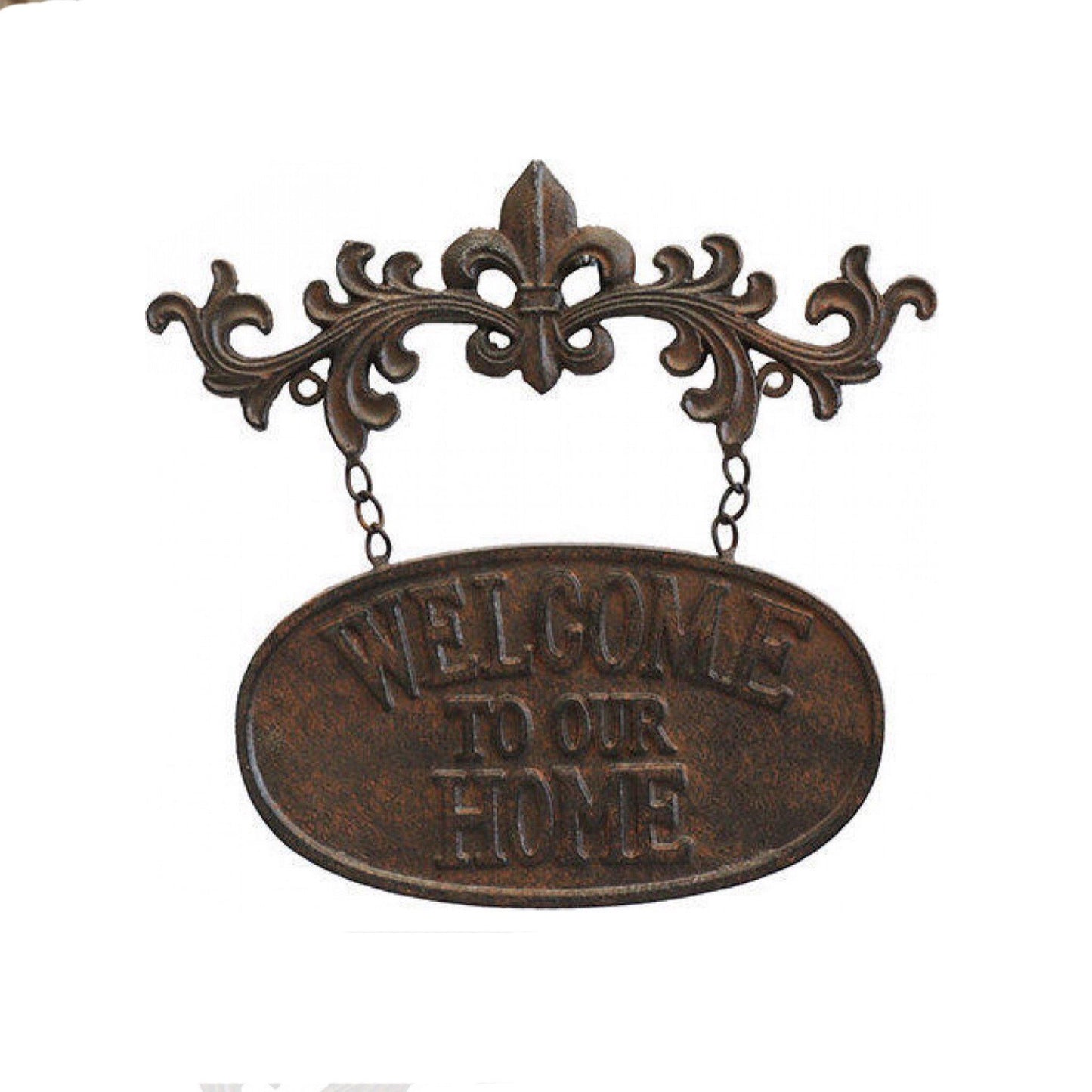 Welcome To Our Home Metal Decorative Fleur Sign