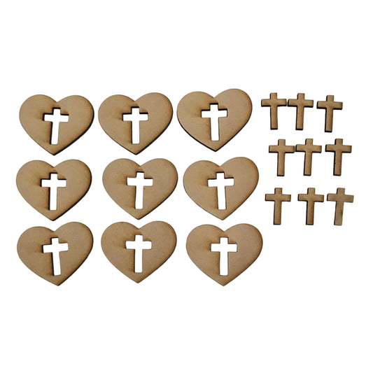 Heart & Cross Set of 18 MDF Shape DIY Raw Cut Out Art Craft Decor - The Renmy Store Homewares & Gifts 