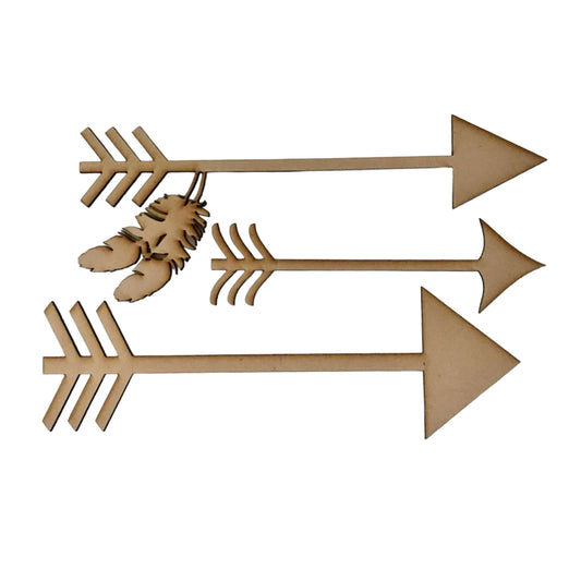 Arrow Arrows with Feather Set of 3 MDF Timber DIY Raw Craft - The Renmy Store Homewares & Gifts 