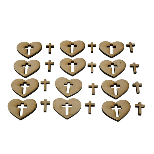Heart & Cross Set of 24 MDF Shape DIY Raw Cut Out Art Craft Decor - The Renmy Store Homewares & Gifts 