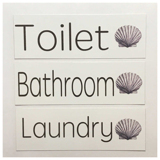 Grey Shells Shell Door Sign Toilet Laundry Bathroom