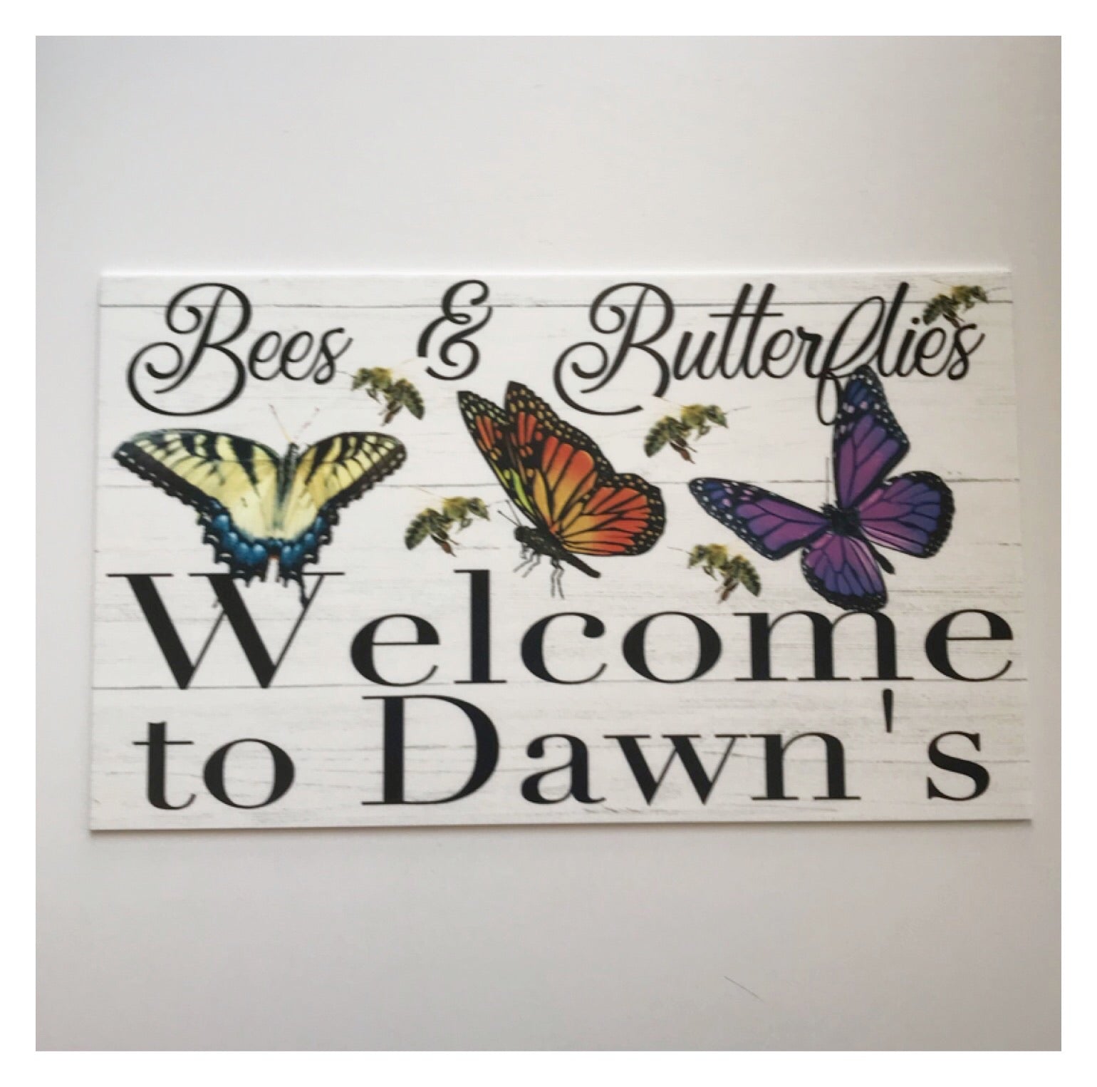 Welcome To Your Name Custom Bees & Butterflies Sign
