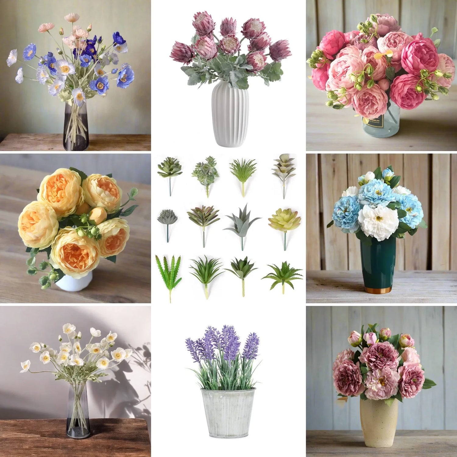 Artificial Flowers Succulents Leaves and Greenery