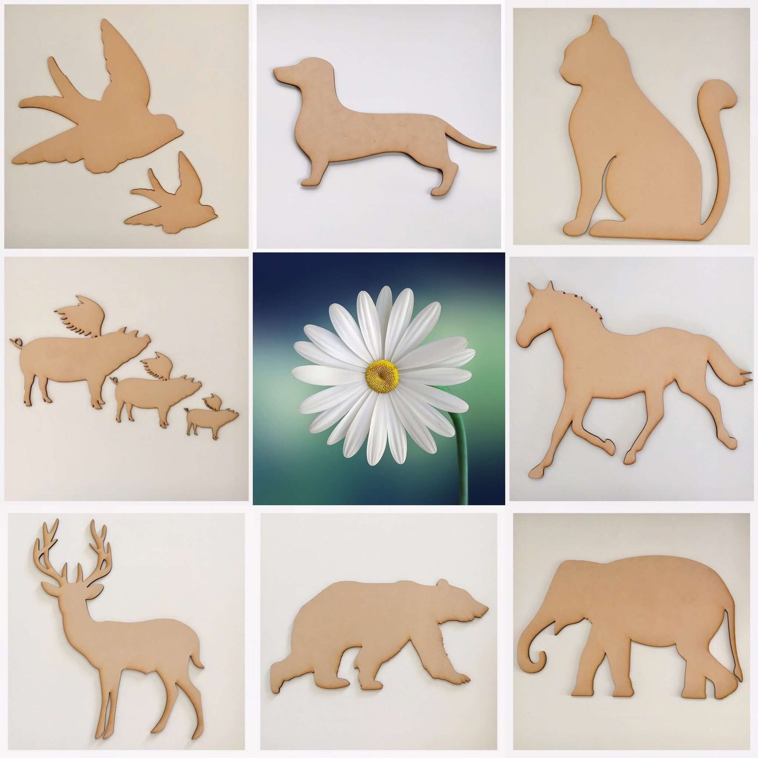 Wooden & Acrylic Animal Cut Out Shapes Laser Cut