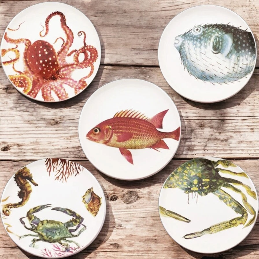 Plate Fish Octopus Crab Coastal Beach Kitchen