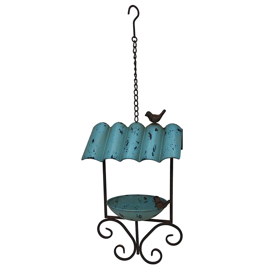 Bird Feeder Hanging Metal Blue Rustic