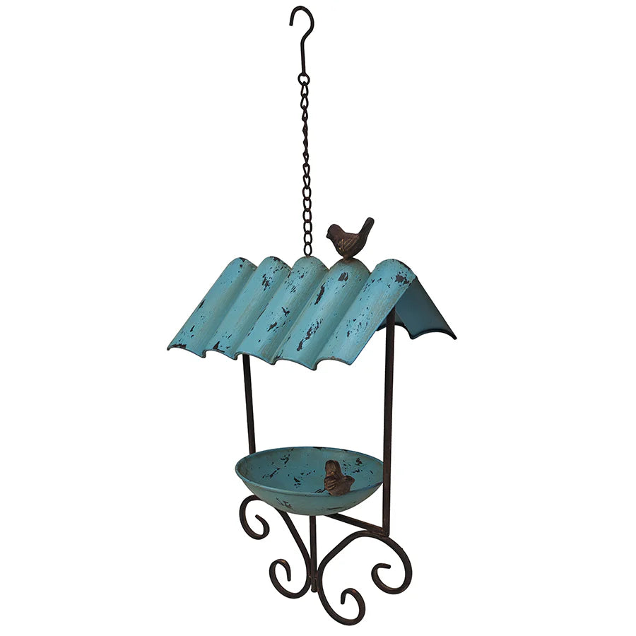 Bird Feeder Hanging Metal Blue Rustic