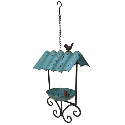 Bird Feeder Hanging Metal Blue Rustic