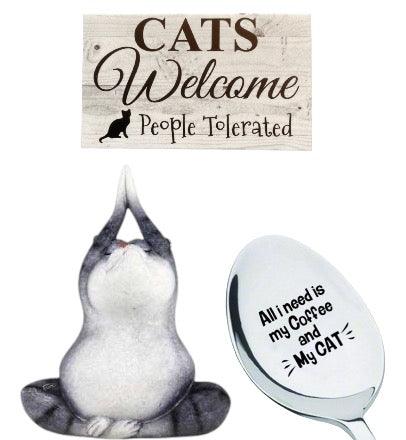 Cat Coffee Spoon Ornament Cats Welcome Funny Sign Gift Set - The Renmy Store Homewares & Gifts 