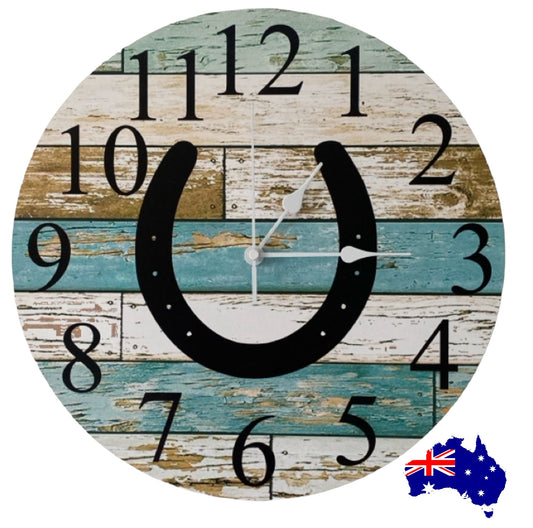Clock Wall Horse Shoe Country Aussie Made