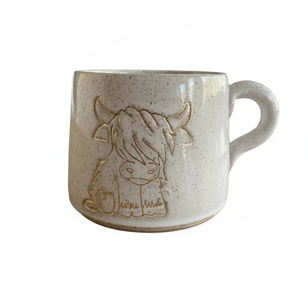 Handmade Highland Cow Country Gold Ceramic Mug | Aussie Made Wolf and Clay