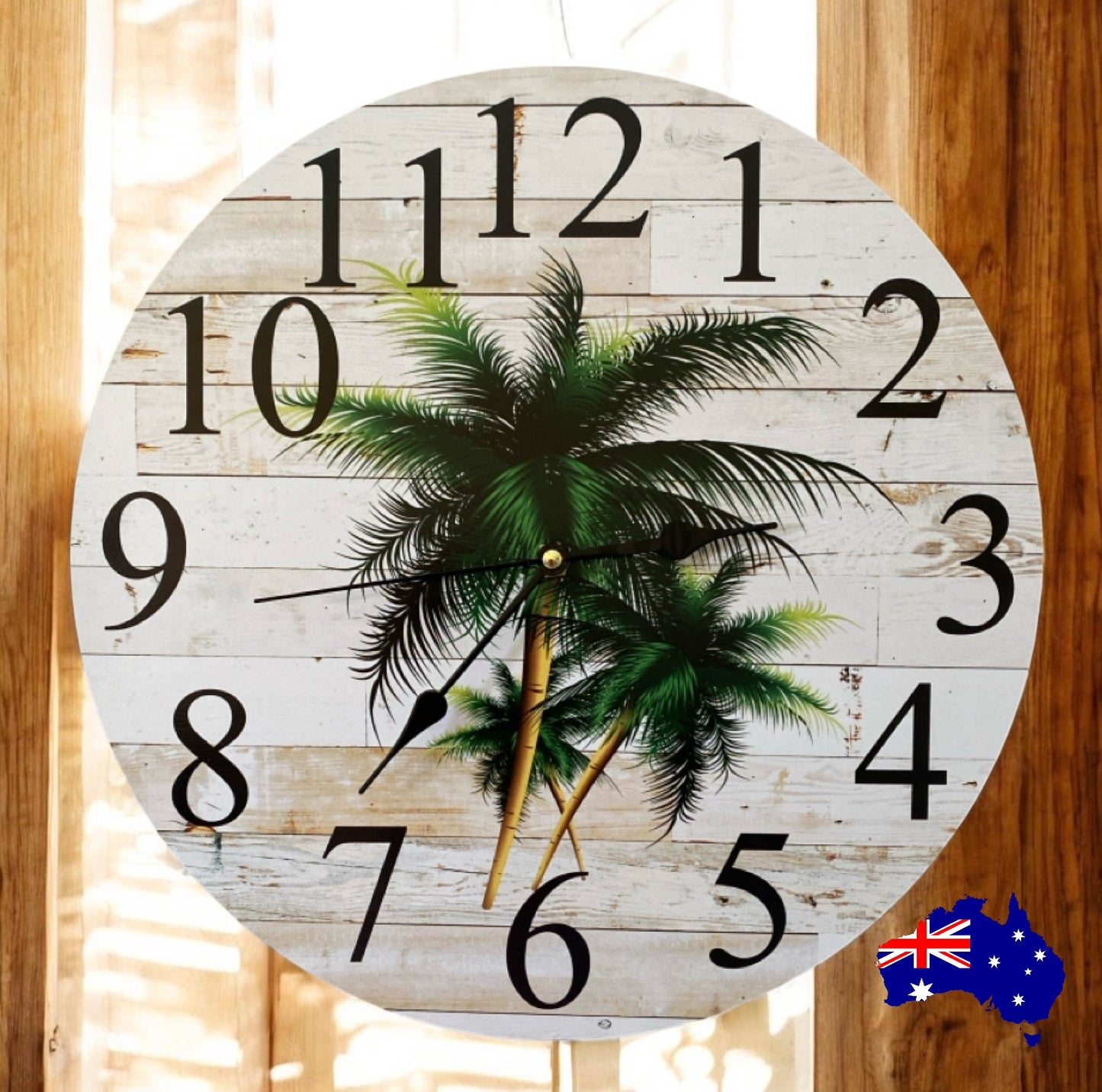 Clock Wall Palm Tree Beach Coastal Aussie Made