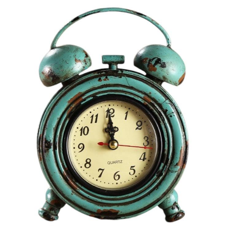 Clock Vintage Retro Style Blue Red Brown Desk Mantle - The Renmy Store Homewares & Gifts 