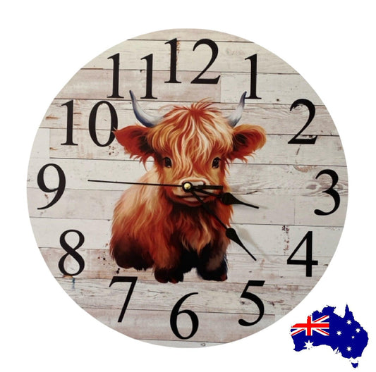 Clock Wall Cow Highland Baby Aussie Made