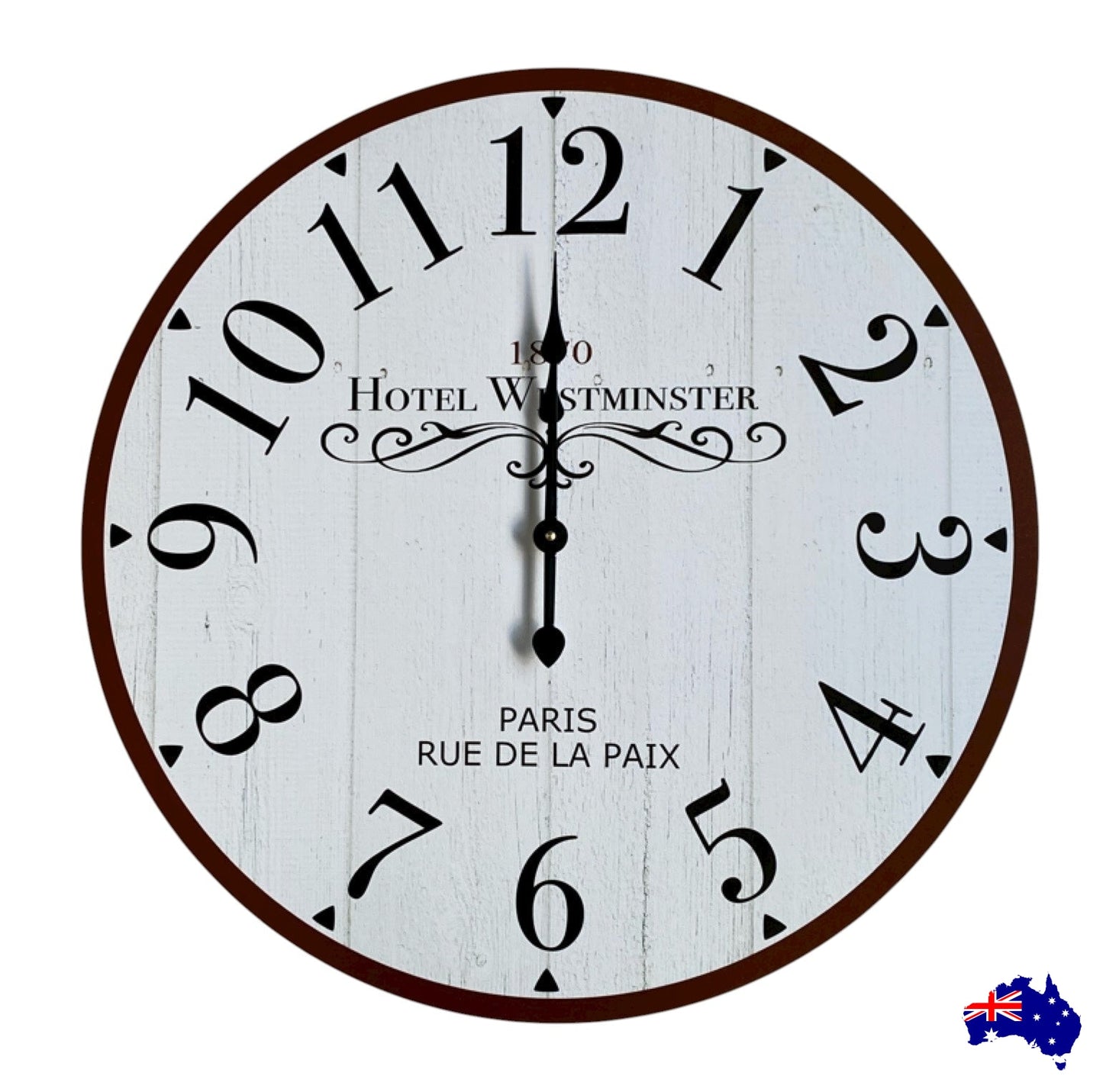 Clock Wall French Hotel Vintage 30cm 60cm Aussie Made