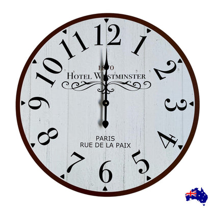 Clock Wall French Hotel Vintage 30cm 60cm Aussie Made