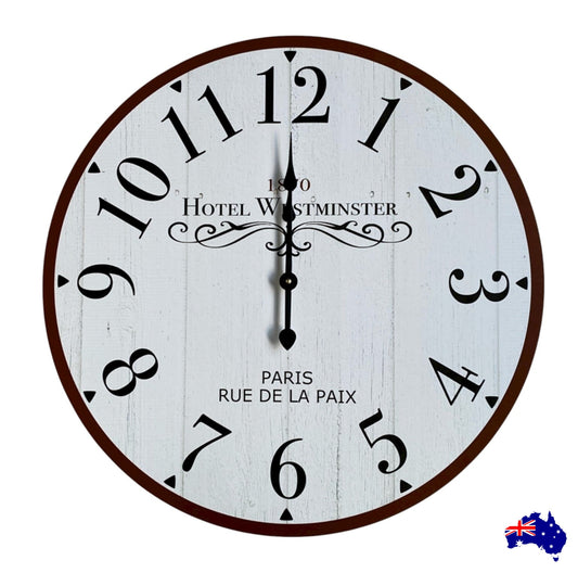 Clock Wall French Hotel Vintage 30cm 60cm Aussie Made