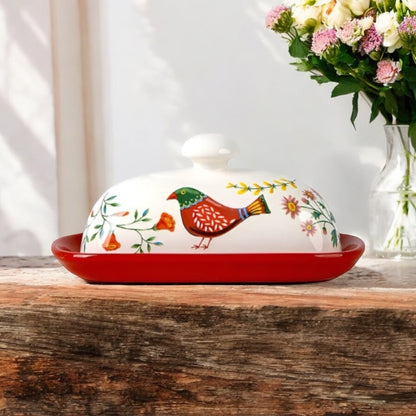 Butter Cheese Decorative Holder Bird Red