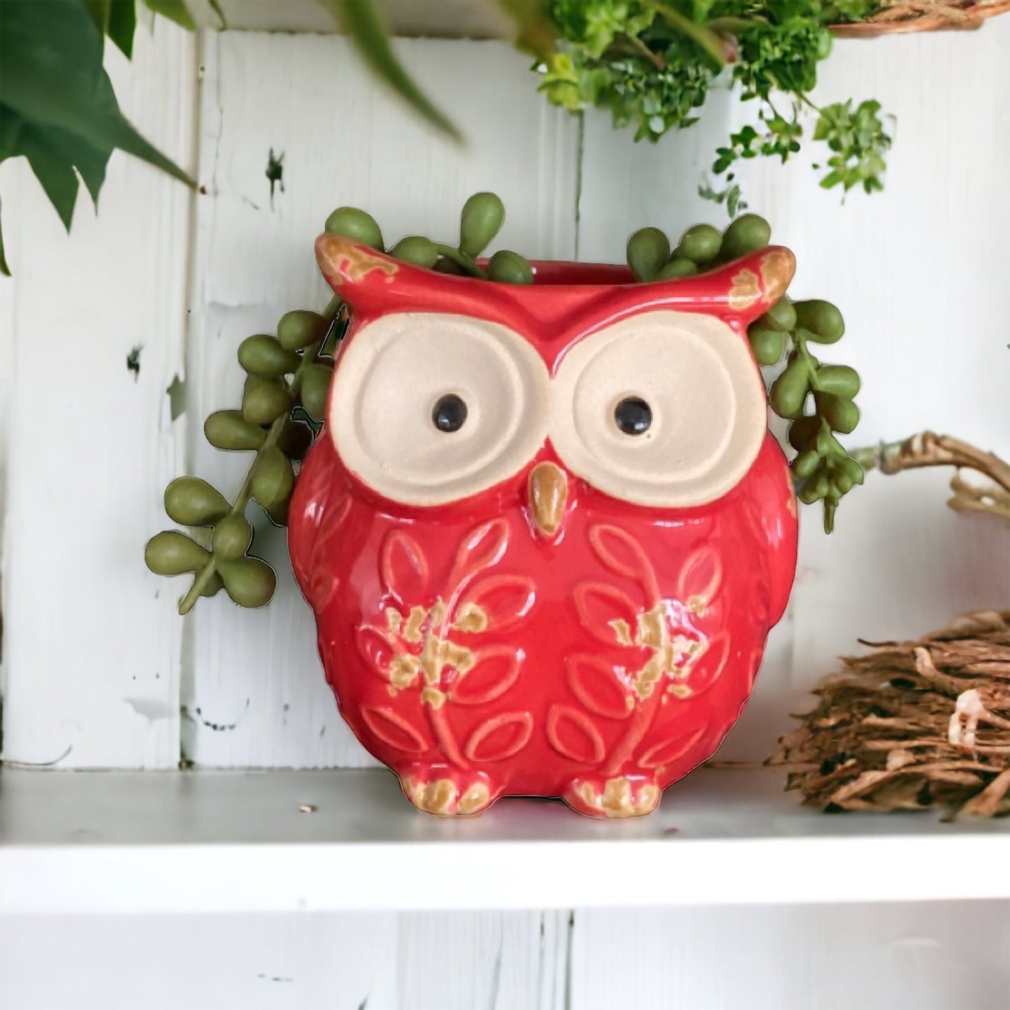 Plant Pot Planter Owl Red