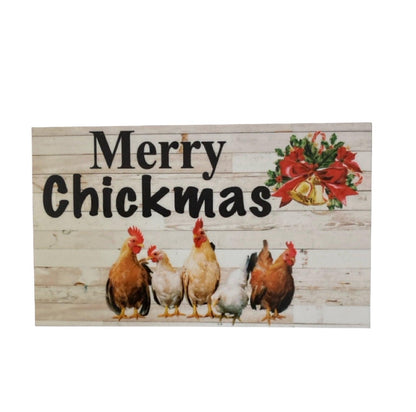 Merry Chickmas Christmas Chicken Rooster Funny Sign - The Renmy Store Homewares & Gifts 