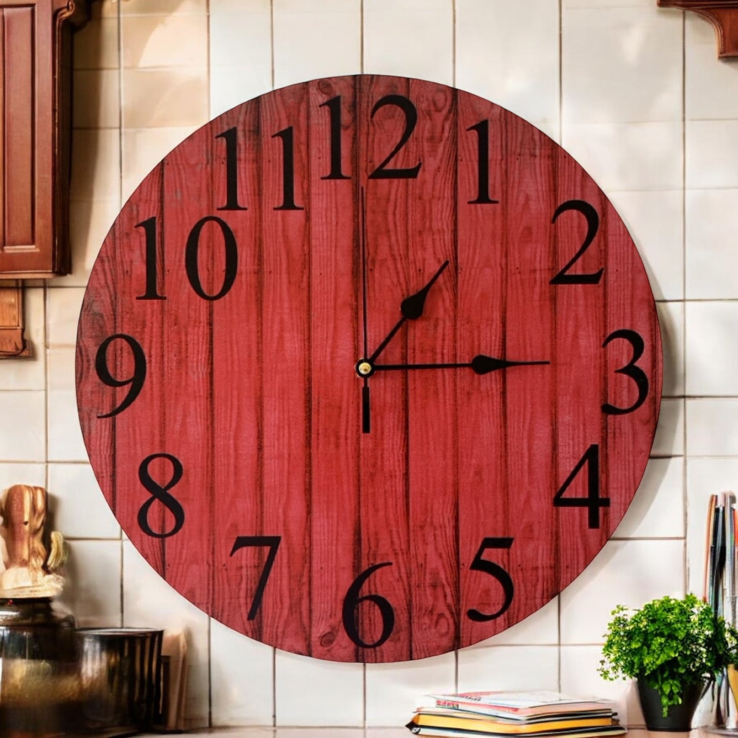 Clock Wall Rustic Red Timber Style Aussie Made - The Renmy Store Homewares & Gifts 