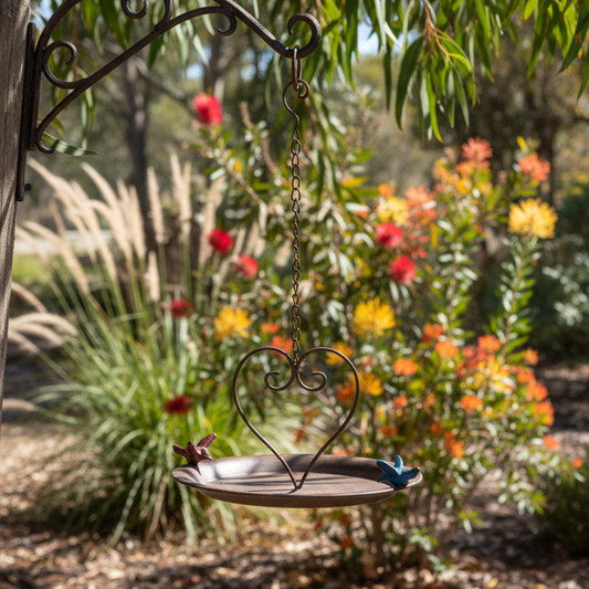 Bird Feeder Hanging 27cm Red Blue Rustic Garden