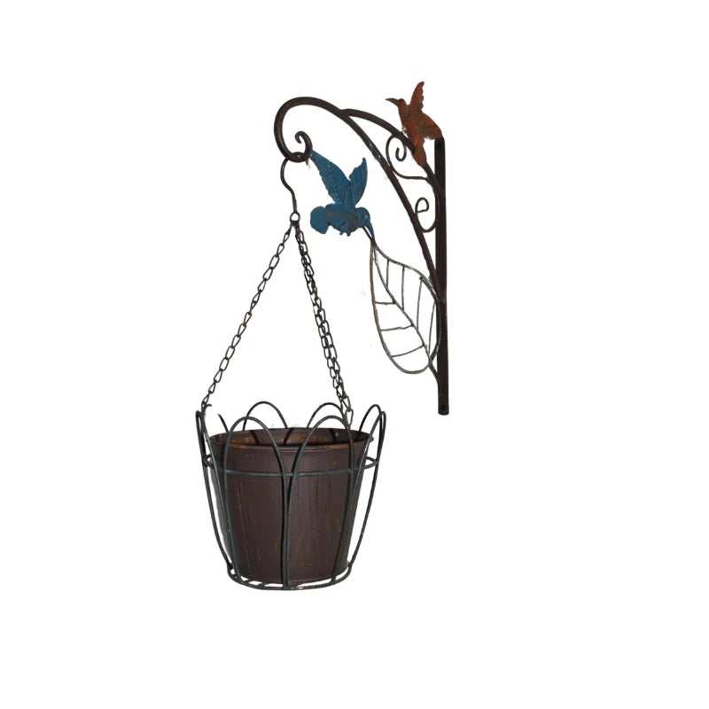 Hanging Planter Pot Wall Bracket Metal Bird Garden